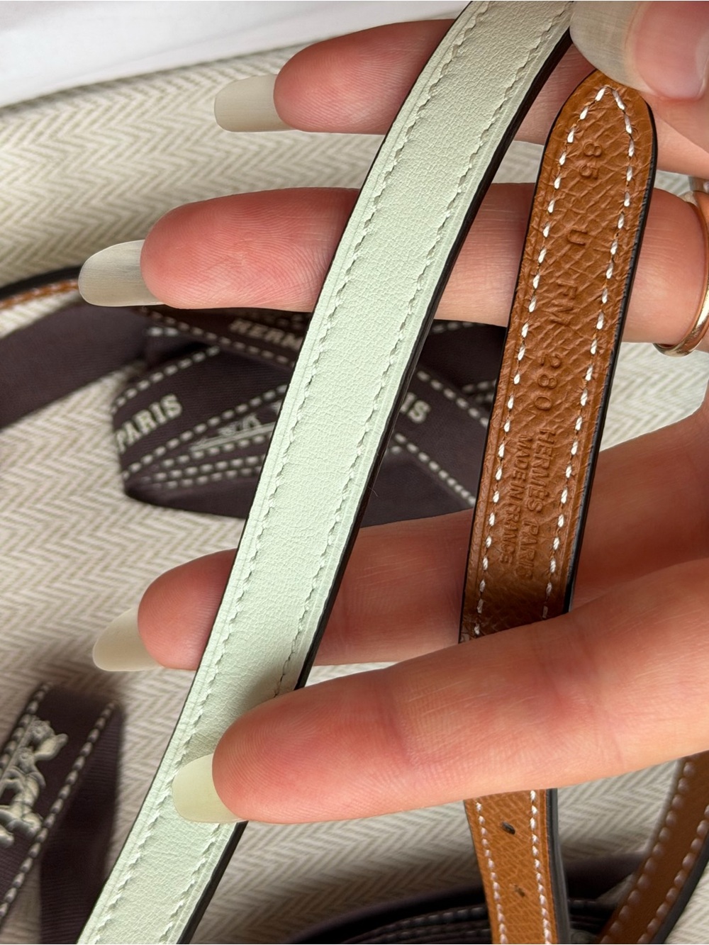 NWT Hermès 13mm reversible leather belt green/brown & carrousel belt buckle gold